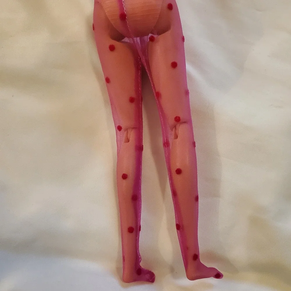Pink Mesh Polka Dot Doll Tights Sheer Red Flocked Stockings for 11.5 Inch Dolls